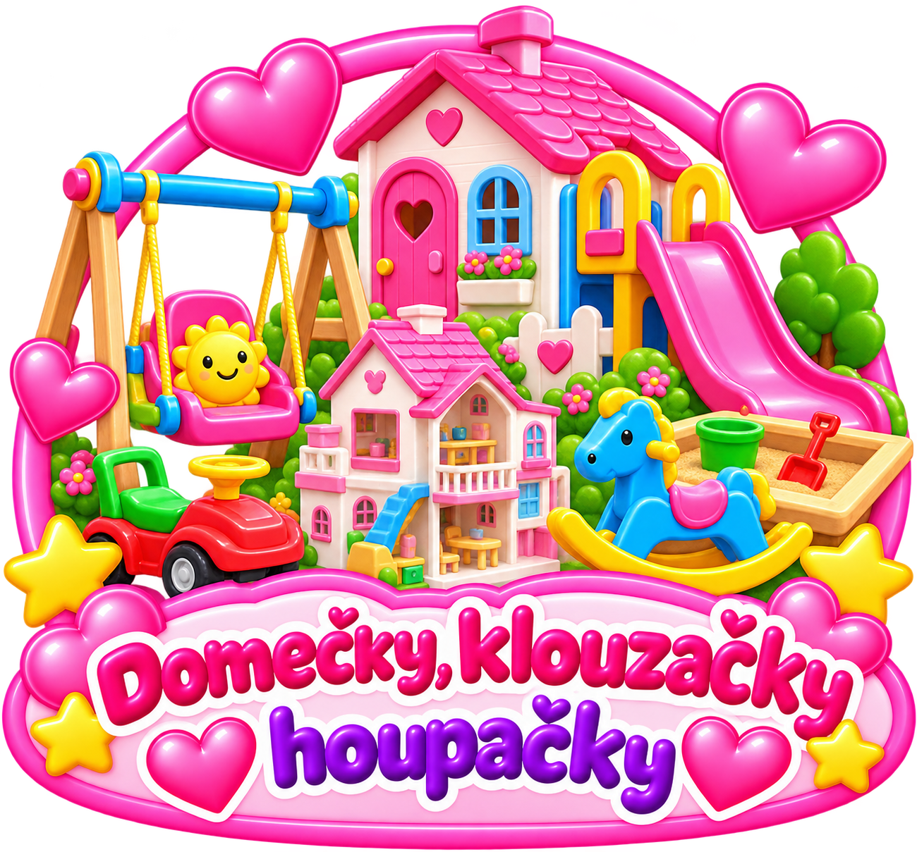 Domečky, klouzačky, houpačky
