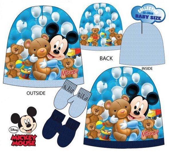 ZIMNÍ 2-DÍLNÁ BABY SOUPRAVA - ČEPICE A RUKAVICE MICKEY MOUSE velikost 48