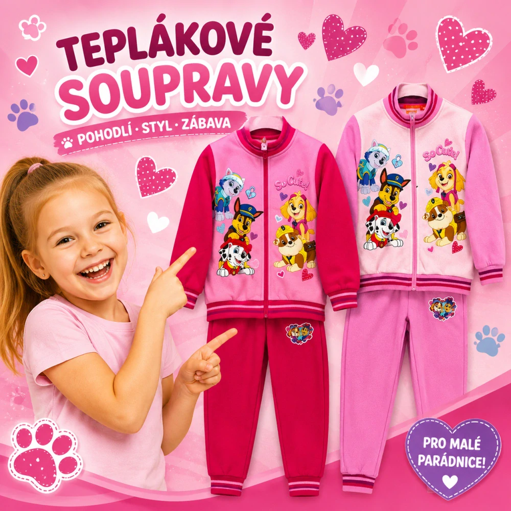 DÍVČÍ TEPLÁKOVÁ SOUPRAVA PAW PATROL tmavě růžová