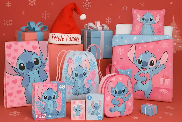 ZVÝHODNĚNÁ SADA LILO A STITCH 9 kusů +DÁREK VÁNOČNÍ ČEPICE ZDARMA