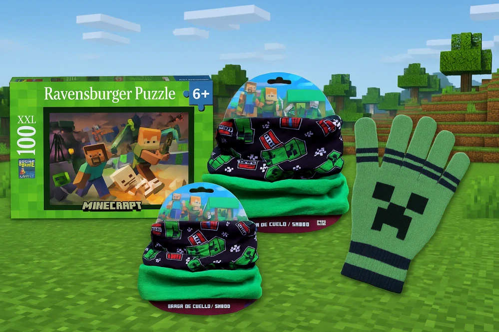 SADA MINECRAFT 3 KS PUZZLE,NÁKRČNÍK,RUKAVICE
