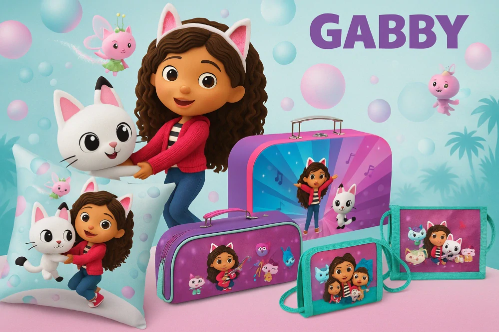 SADA Gabby's Dollhouse 4 KS polštářek,kufřík,penál,peněženka