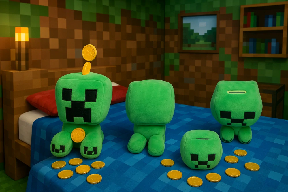 Plyšová pokladnička 3D MINECRAFT CREEPER zelená