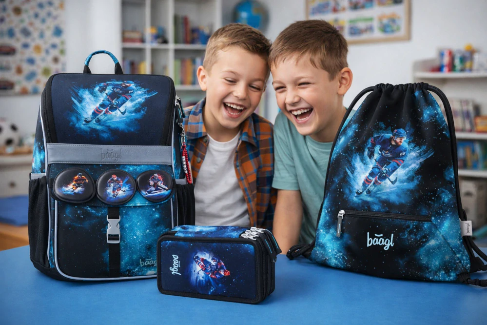 BAAGL Školní set Zippy Hokej-aktovka,třípatrový penál,sáček