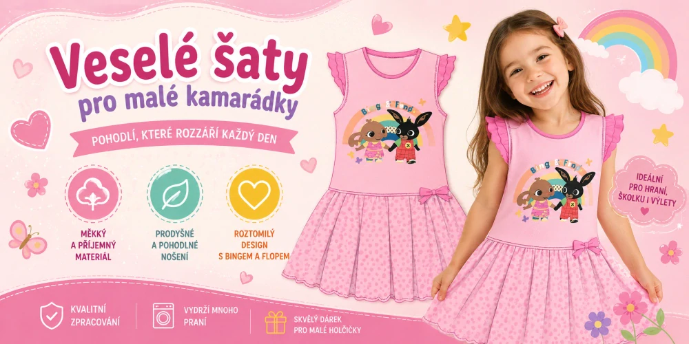 DÍVČÍ ŠATY ZAJÍČEK BING růžové