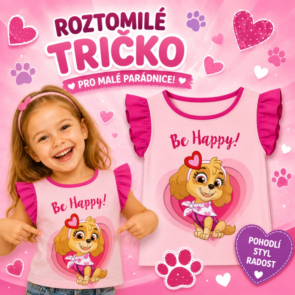 DÍVČÍ TRIČKO TLAPKOVÁ PATROLA Be Happy