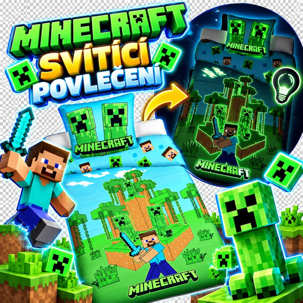 Povlečení Minecraft Jungle Fight svítící efekt 140x200, 70x90 cm