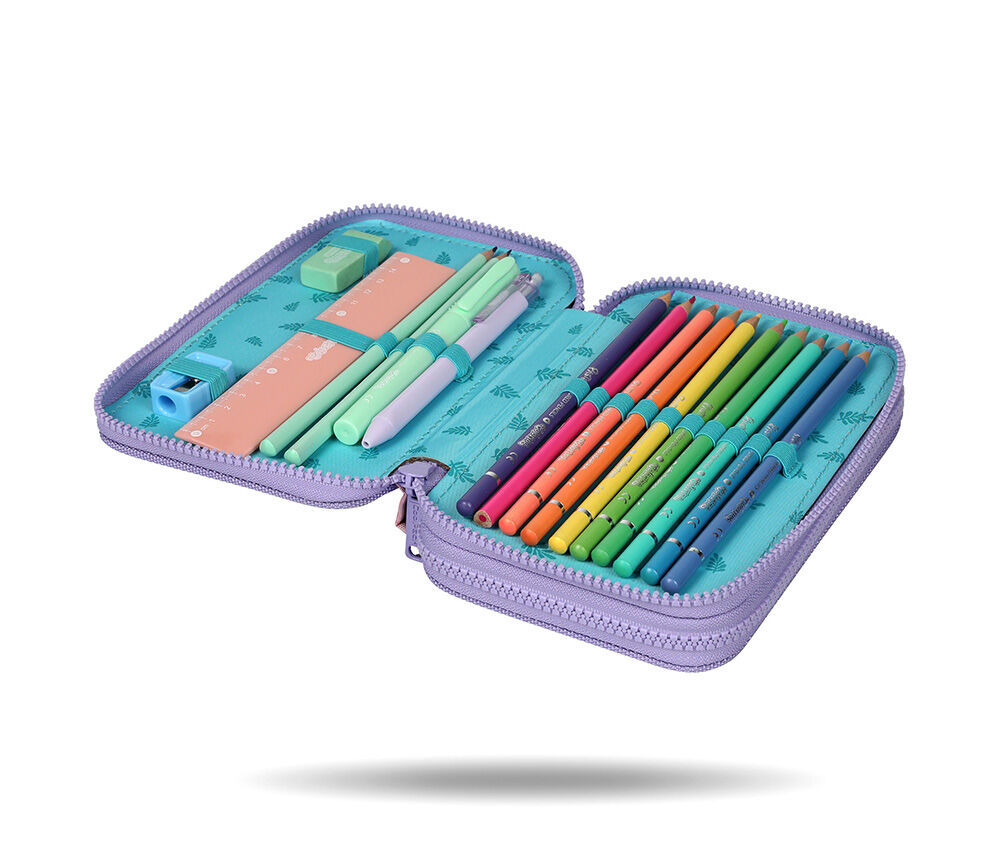 Penál 2 zipy Jumper Stitch pastel - vybavený