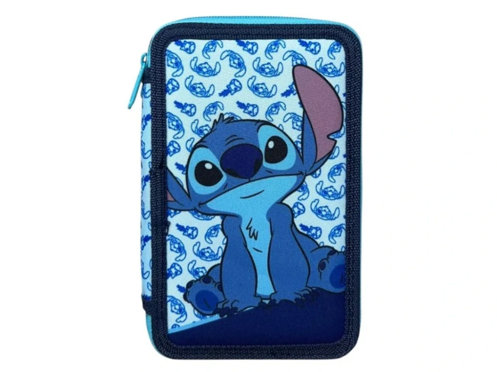 Školní penál třípatrový LILO A STITCH s výbavou modrý