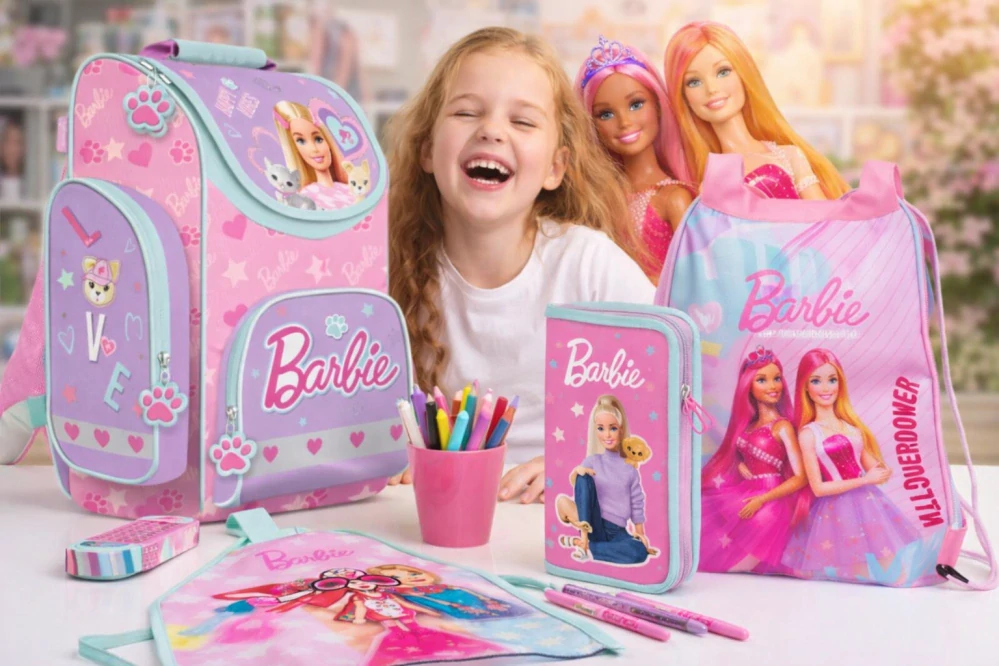 ZVÝHODNĚNÁ ŠKOLNÍ SADA 4KS BARBIE-aktovka,penál,sáček,zástěrka