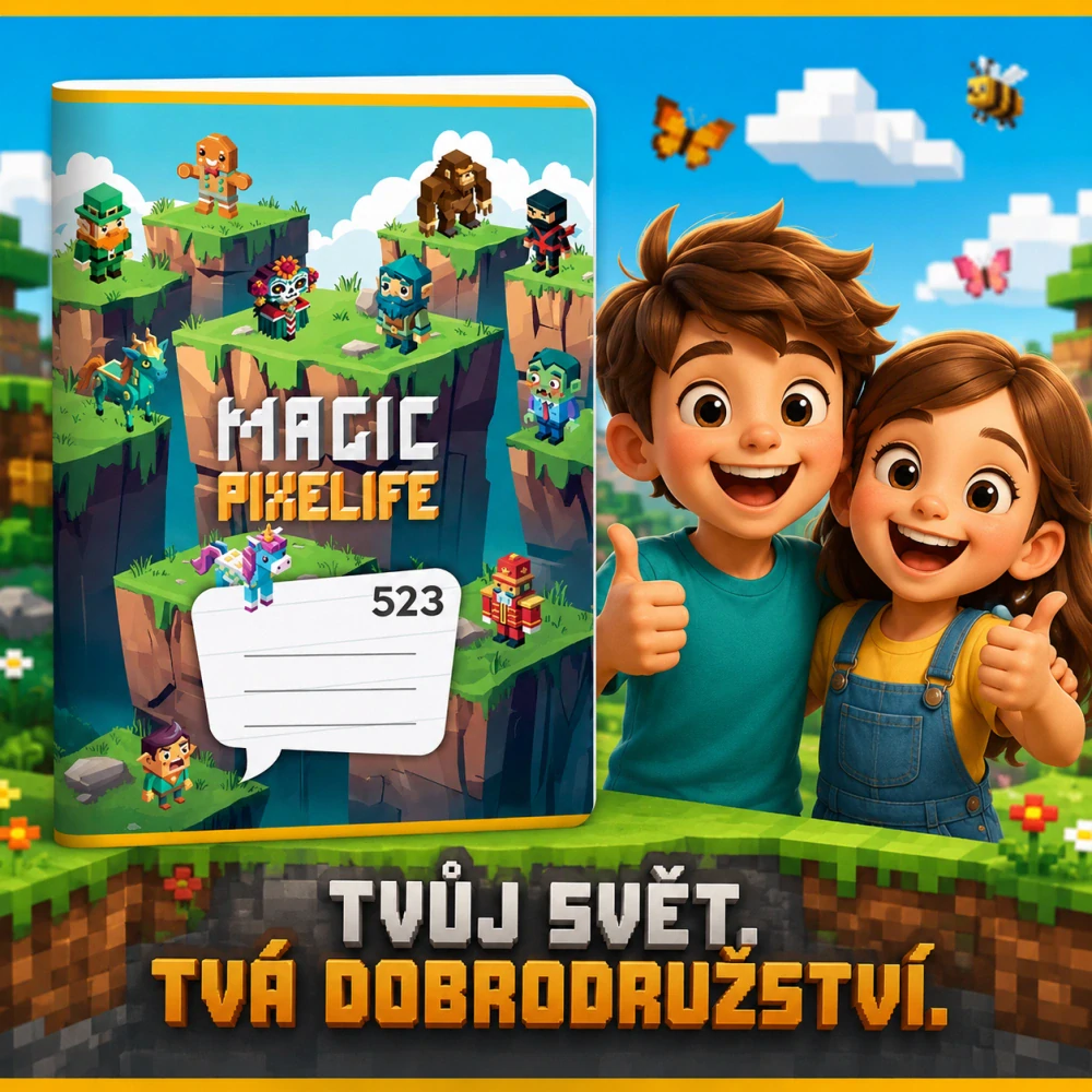 ŠKOLNÍ SEŠIT A5,20 LISTOVÝ- LINKOVANÝ 523 PIXELIFE