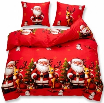 VÁNOČNÍ POVLEČENÍ 140x200+70x80 cm -Santa se sobem červené