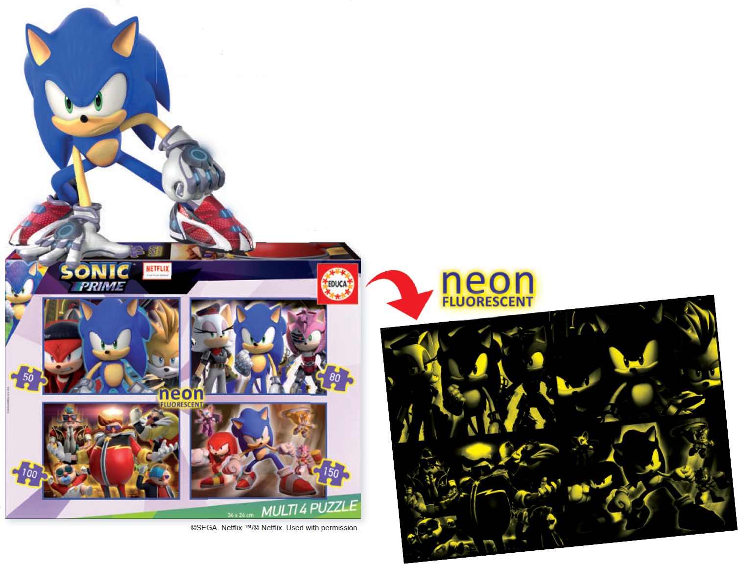 SVÍTÍCÍ PUZZLE SONIC Prime 4v1 (50,80,100,150 dílků)