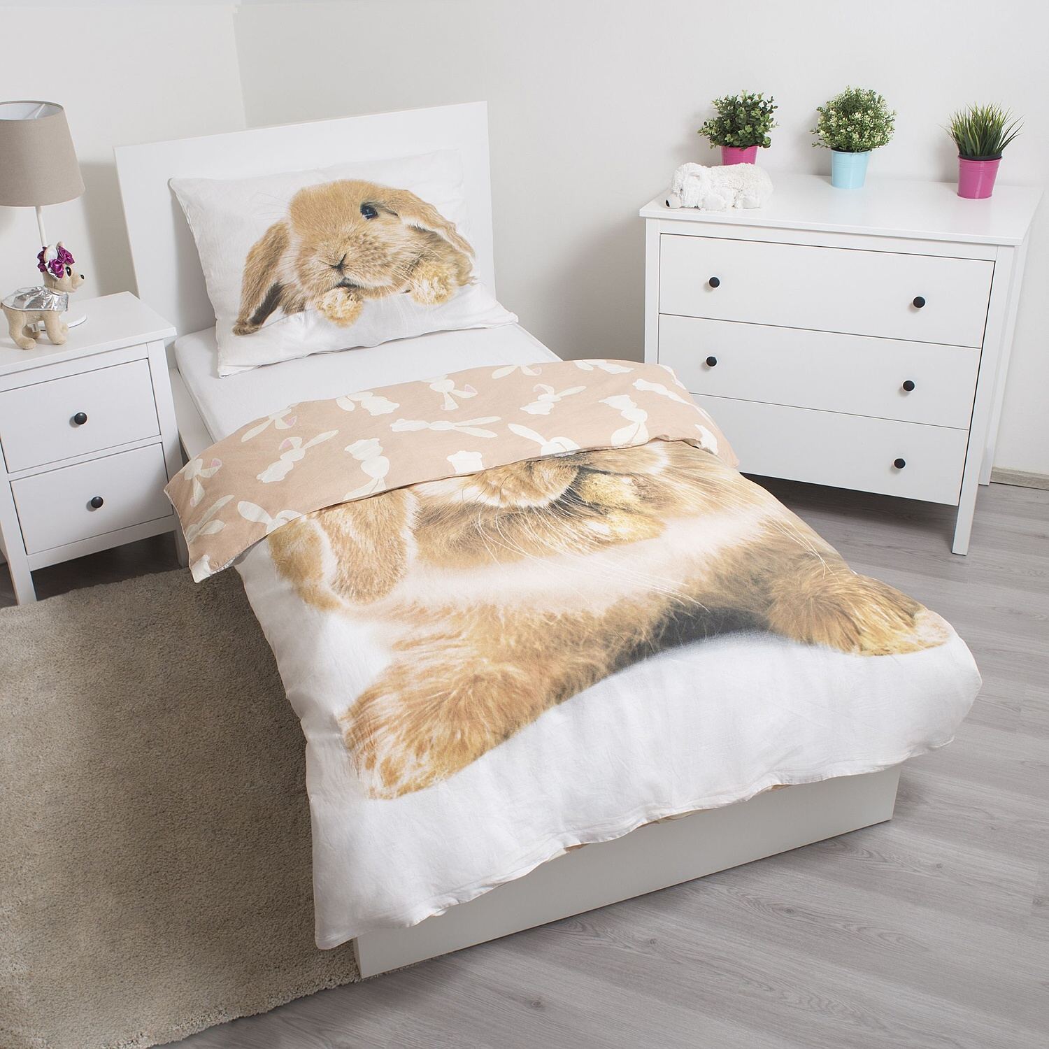 JERRY FABRICS Povlečení fototisk Bunny brown 140x200, 70x90 cm
