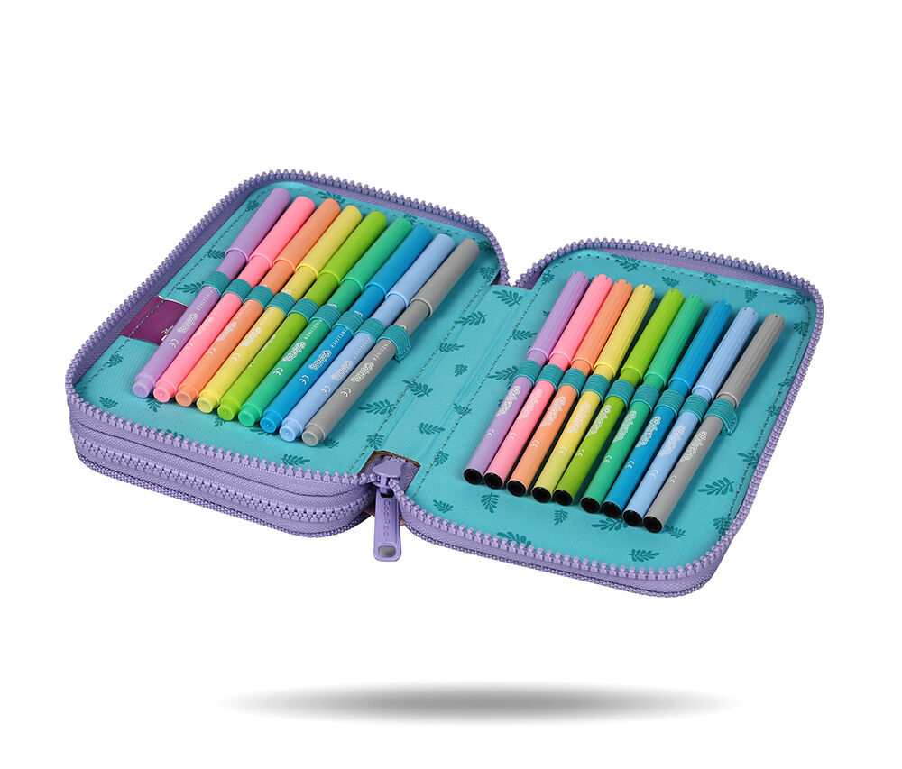 Penál 2 zipy Jumper Stitch pastel - vybavený