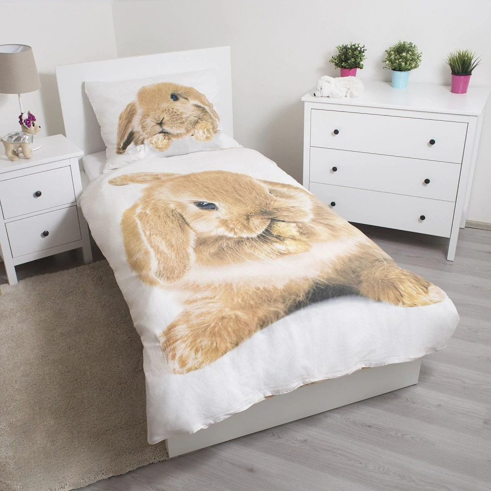 JERRY FABRICS Povlečení fototisk Bunny brown 140x200, 70x90 cm
