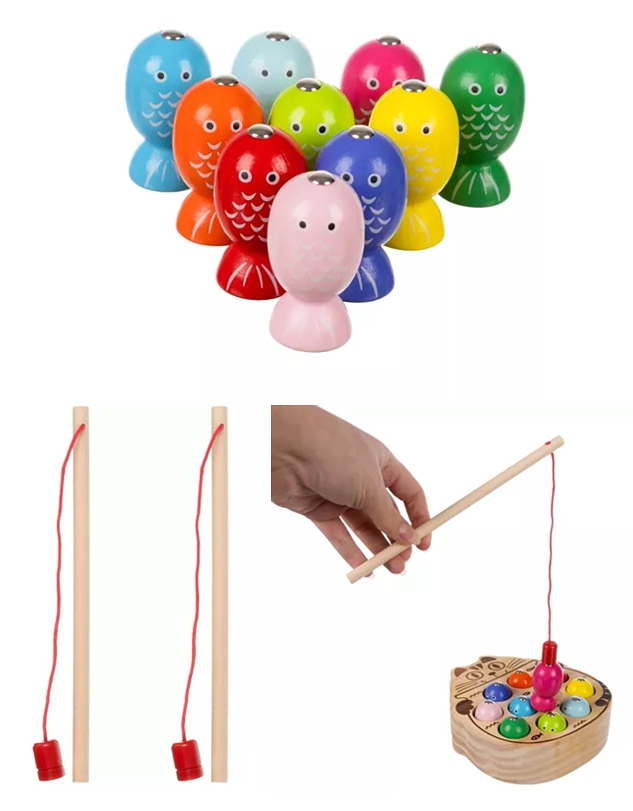 KRUZZEL MAGNETICKÁ DŘEVĚNÁ HRA CHYTÁNÍ RYBIČEK KOČKA