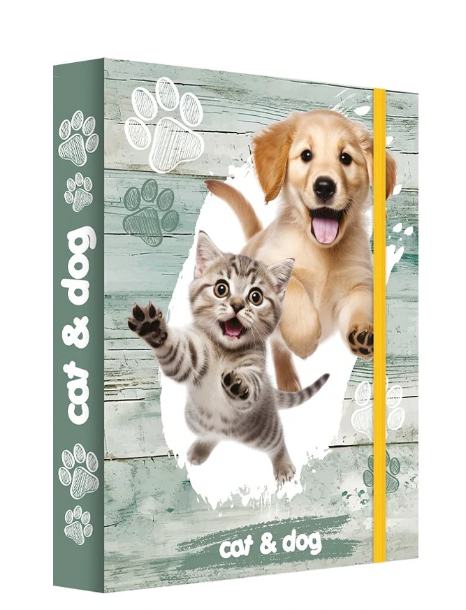 SADA CAT A DOG 4 KS TŘÍPATROVÝ PLNÝ PENÁL,ZÁSTĚRKA,DESKY NA SEŠITY A4+A5 