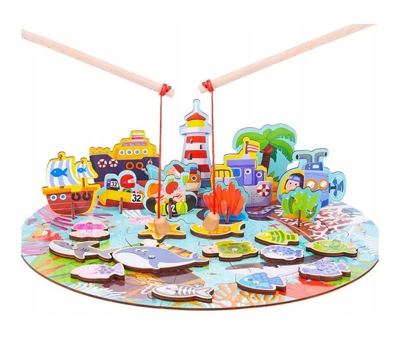 WOODEN TOYS CHYTÁNÍ RYBIČEK + PUZZLE V KRABIČCE