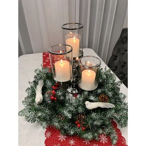 Ruhhy vánoční zasněžený věnec s umělými jeřabinami a šiškami 45 cm