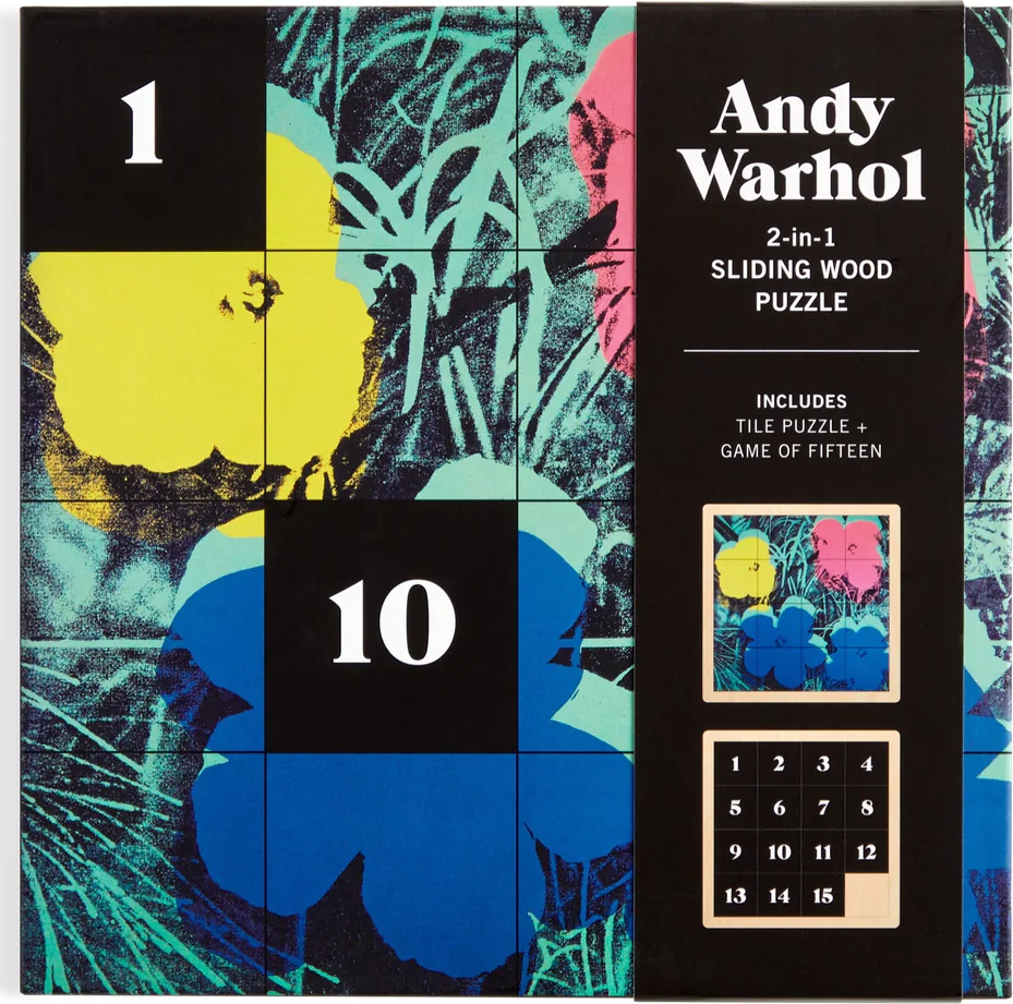GALISON Posuvné dřevěné puzzle Andy Warhol: Květiny 2v1 (16 dílků)