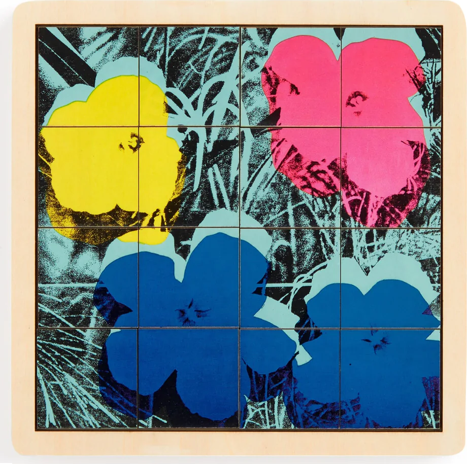 GALISON Posuvné dřevěné puzzle Andy Warhol: Květiny 2v1 (16 dílků)