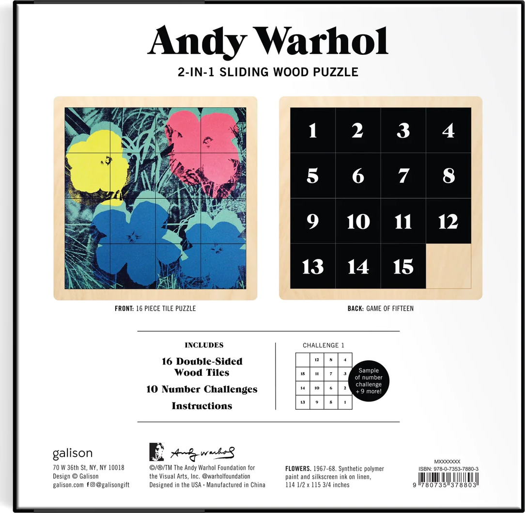 GALISON Posuvné dřevěné puzzle Andy Warhol: Květiny 2v1 (16 dílků)