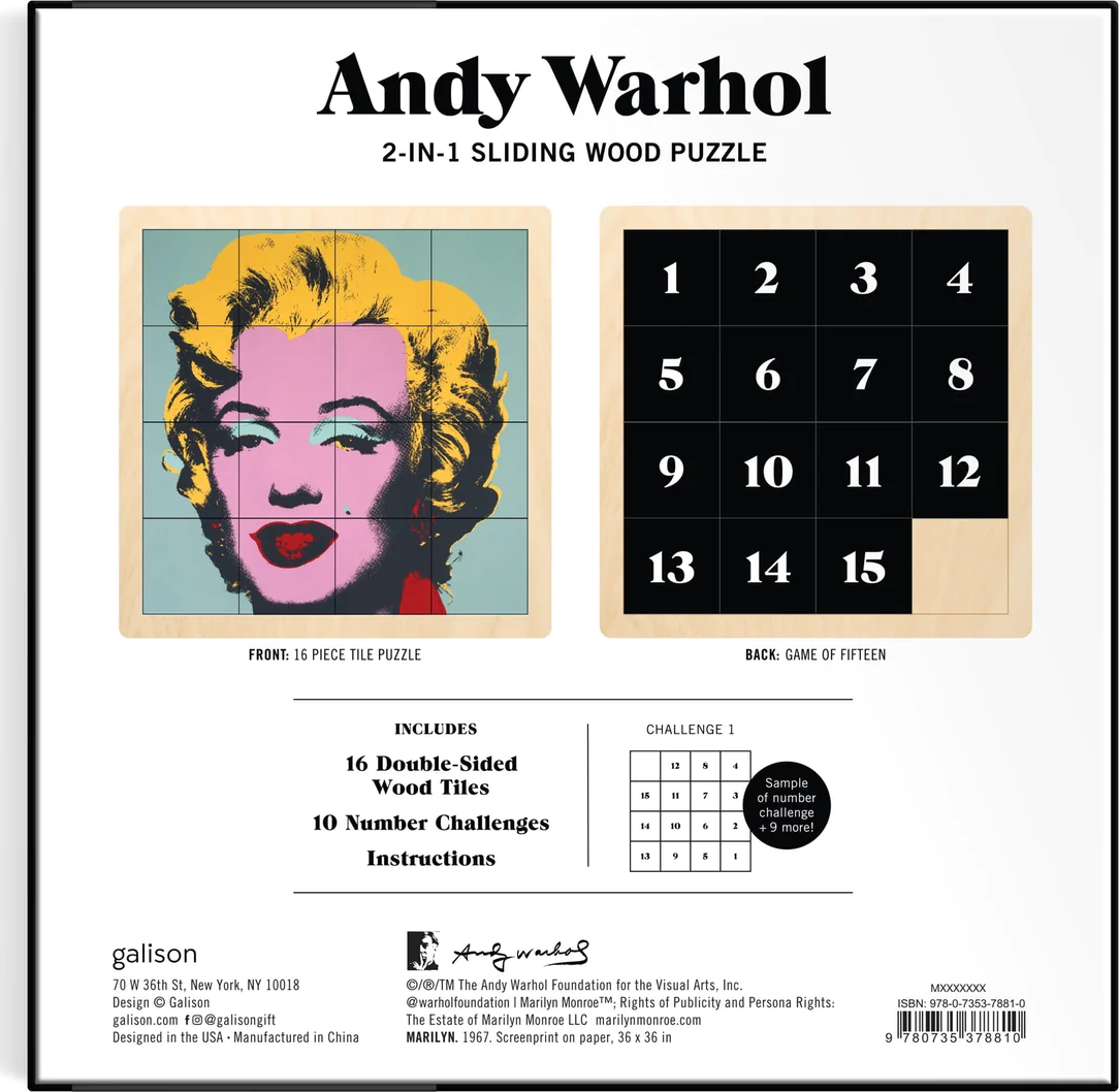 GALISON Posuvné dřevěné puzzle Andy Warhol: Marilyn 2v1 (16 dílků)