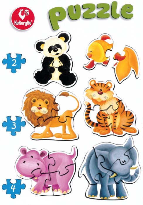 KUKURYKU Baby puzzle Zvířátka ze ZOO 6v1 (2-4 dílky)
