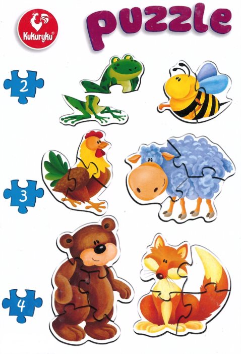 KUKURYKU Baby puzzle Zvířátka 6v1 (2-4 dílky)