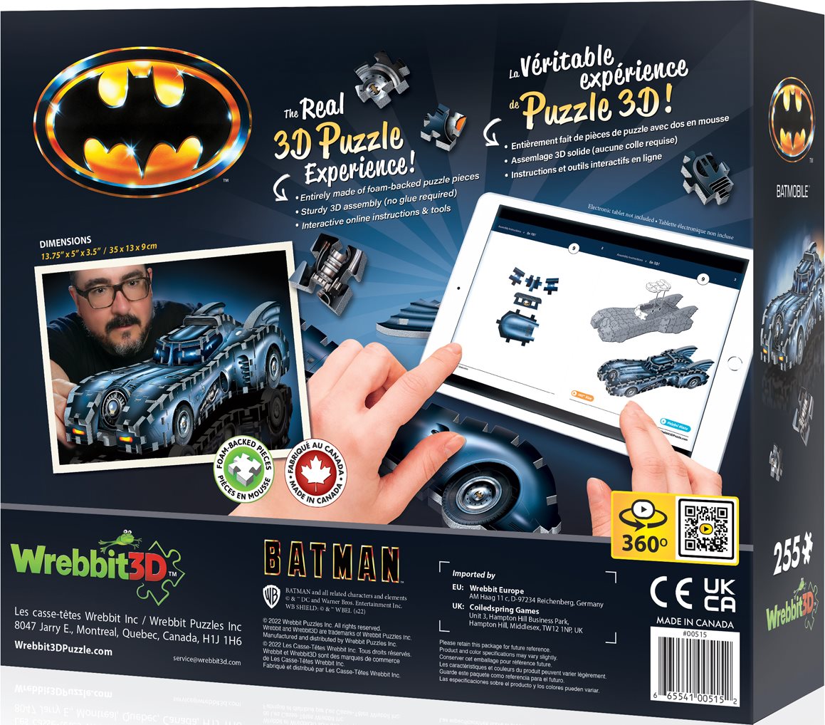 WREBBIT 3D puzzle Batman: Batmobil 255 dílků