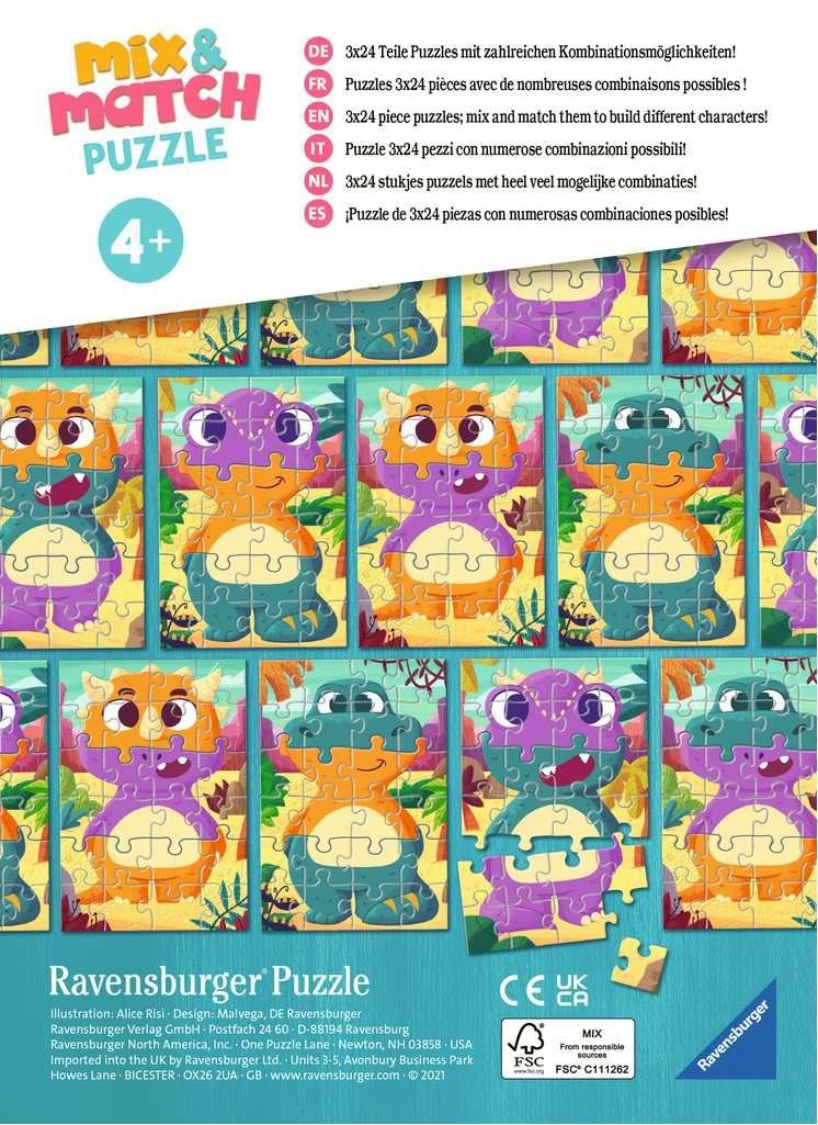 RAVENSBURGER Puzzle Mix&Match: Roztomilí dinosauři 3x24 dílků