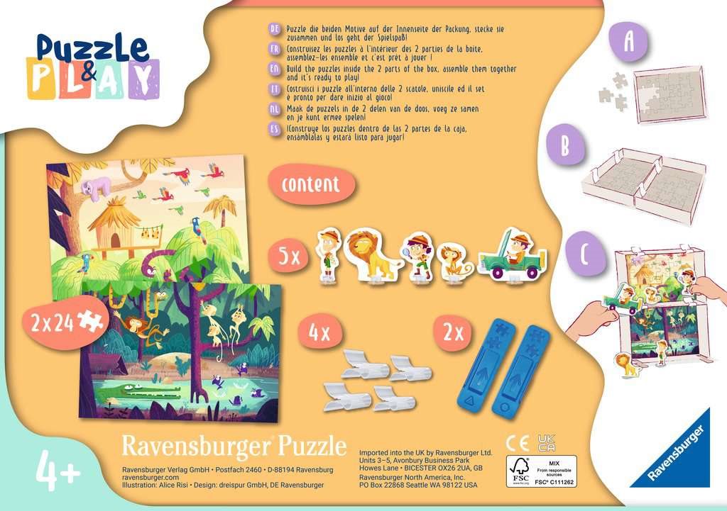 RAVENSBURGER Puzzle&Play: Dobrodružství v džungli 2x24 dílků