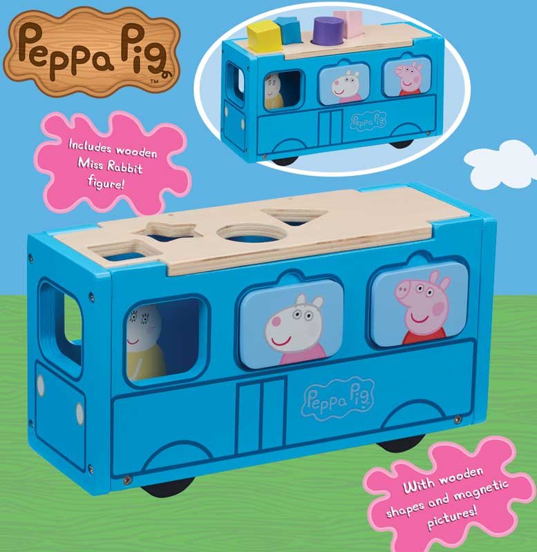 CHARACTER Prasátko Peppa Dřevěná vkládačka školní autobus