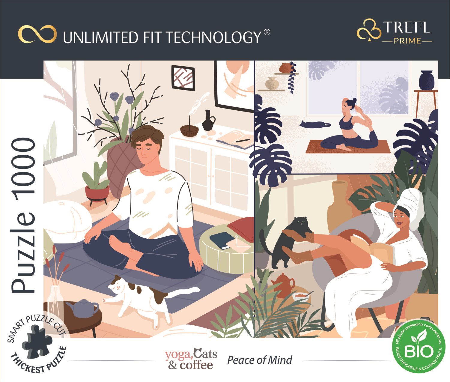 TREFL Puzzle UFT Yoga, Cats & Coffee: Klid v duši 1000 dílků