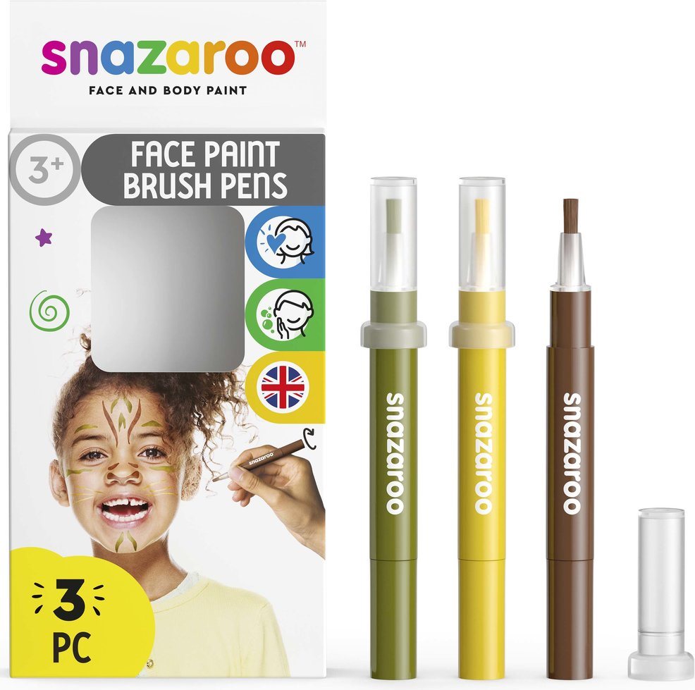 SNAZAROO Barvy na obličej s aplikátorem Brush Pen Jungle 3ks