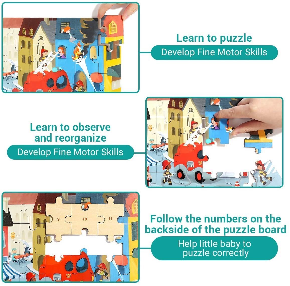 TOP BRIGHT Dřevěné puzzle s hračkou: Hasičské auto 24 dílků