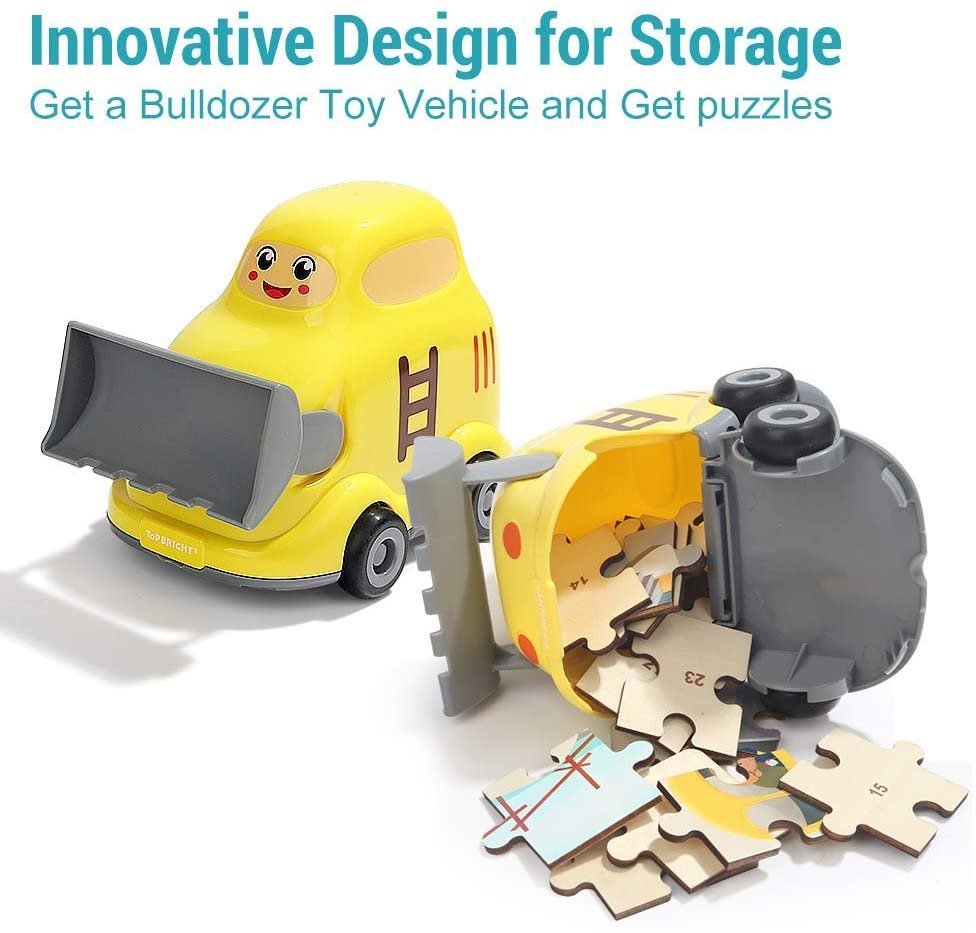 TOP BRIGHT Dřevěné puzzle s hračkou: Buldozer 24 dílků