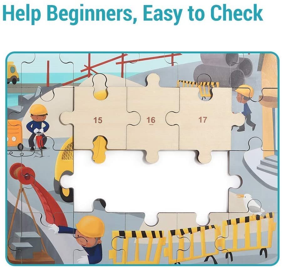 TOP BRIGHT Dřevěné puzzle s hračkou: Buldozer 24 dílků