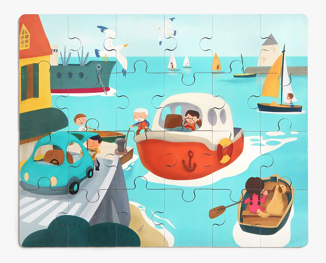 TOP BRIGHT Dřevěné puzzle s hračkou: Loď 24 dílků