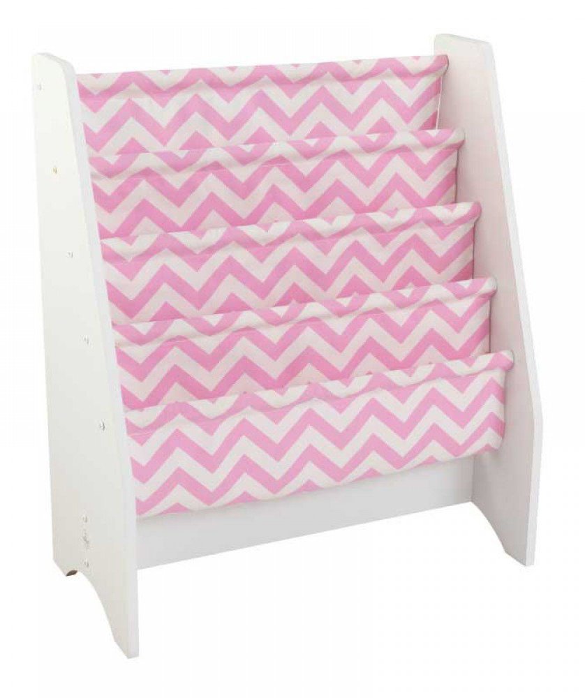 KIDKRAFT Knihovna s plátěnými policemi - růžovobílá