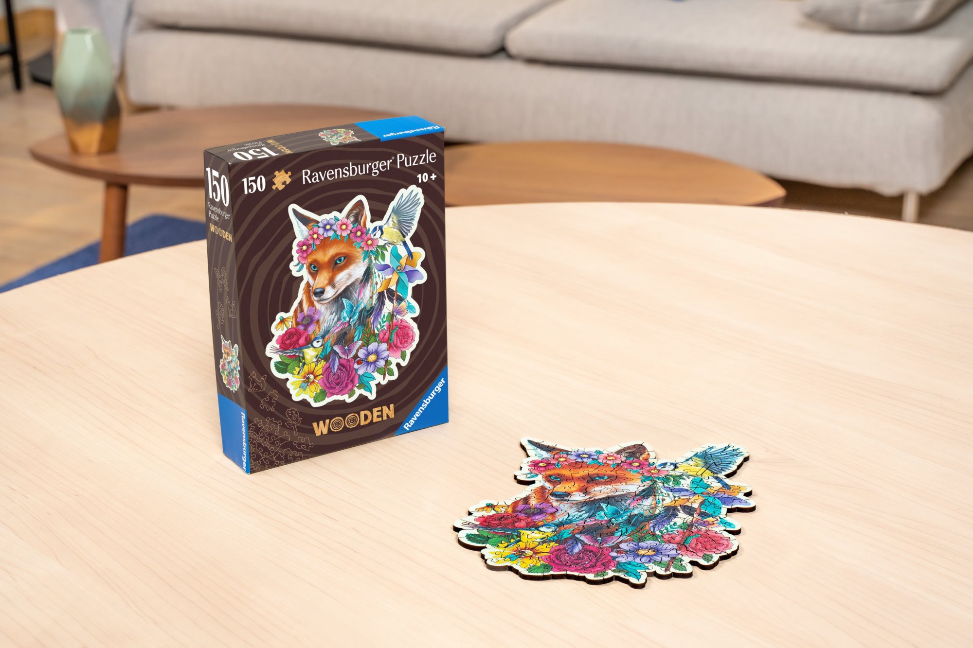 RAVENSBURGER Dřevěné obrysové puzzle Barevná liška 150 dílků