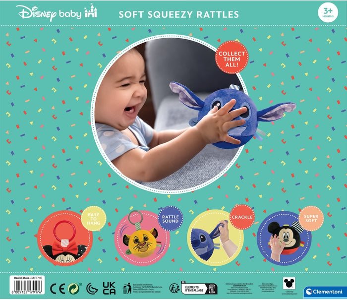 CLEMENTONI BABY Plyšový míček Stitch s chrastítkem