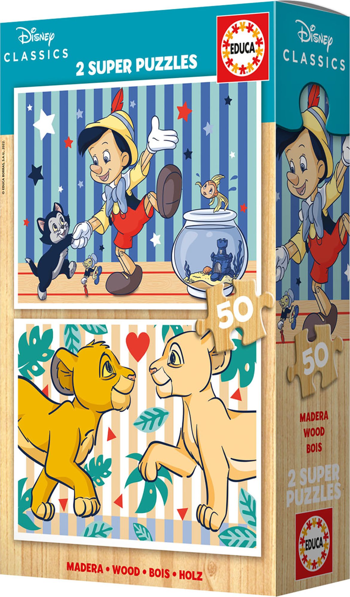 EDUCA Dřevěné puzzle Disney klasika 2x50 dílků