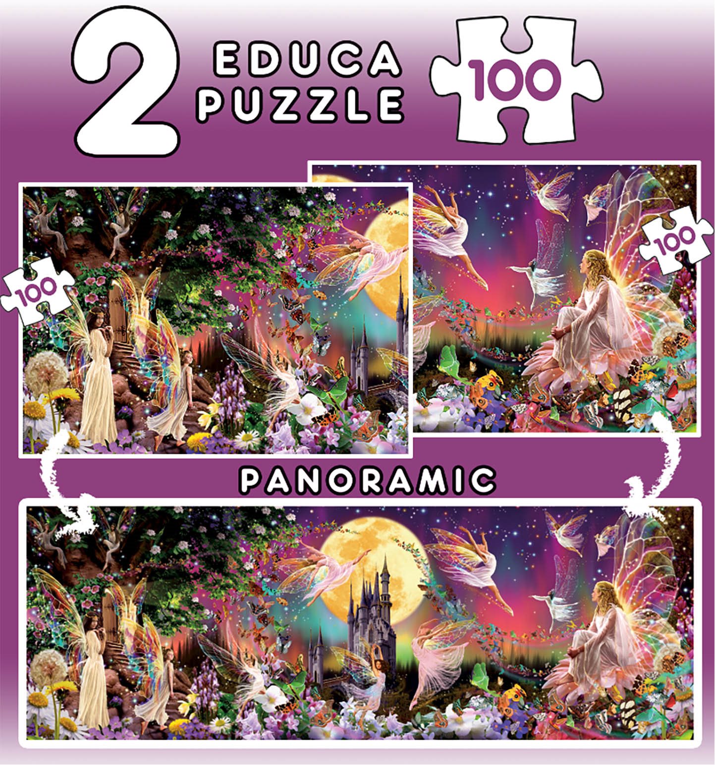 EDUCA Puzzle Panorama Pohádkové víly 2x100 dílků