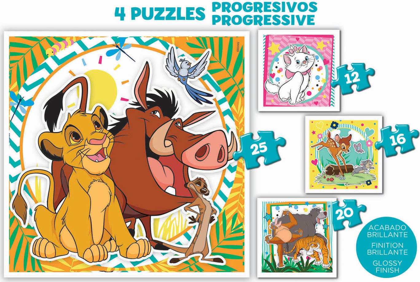 EDUCA Puzzle v kufříku Disney zvířátka 4v1 (12,16,20,25 dílků)