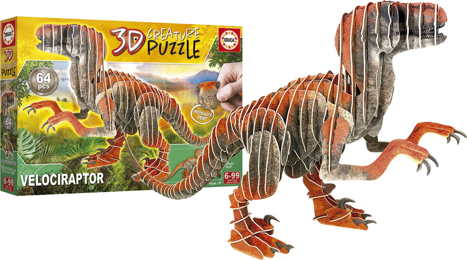 EDUCA 3D puzzle Velociraptor 64 dílků