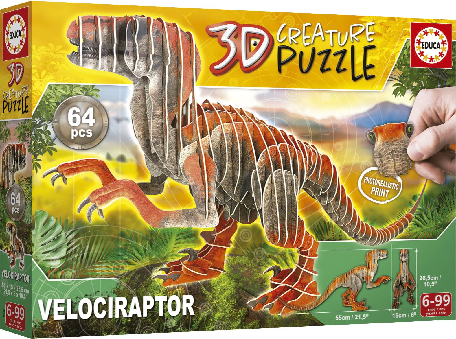 EDUCA 3D puzzle Velociraptor 64 dílků