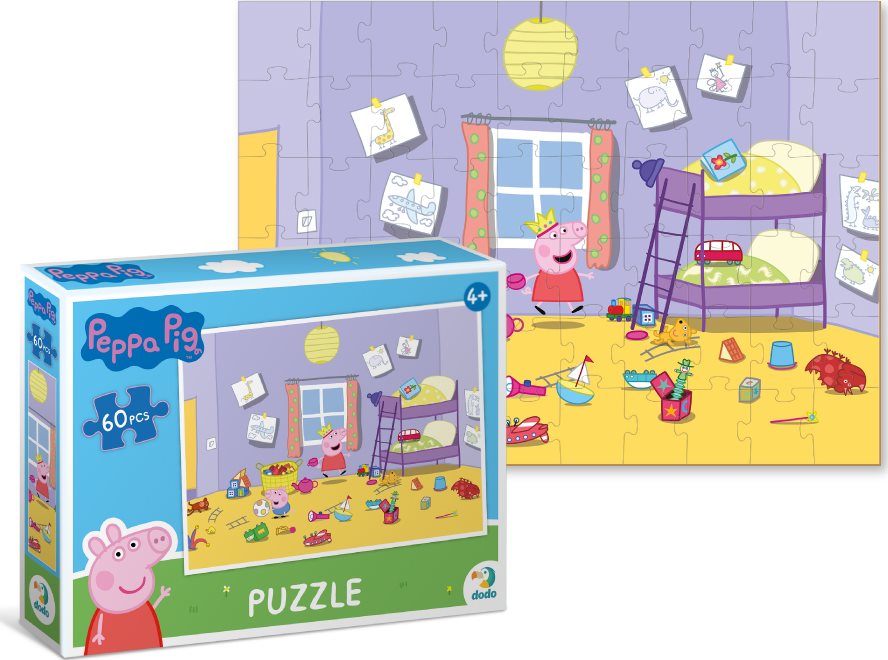 DODO Puzzle Prasátko Peppa: Hrátky v pokojíčku 60 dílků