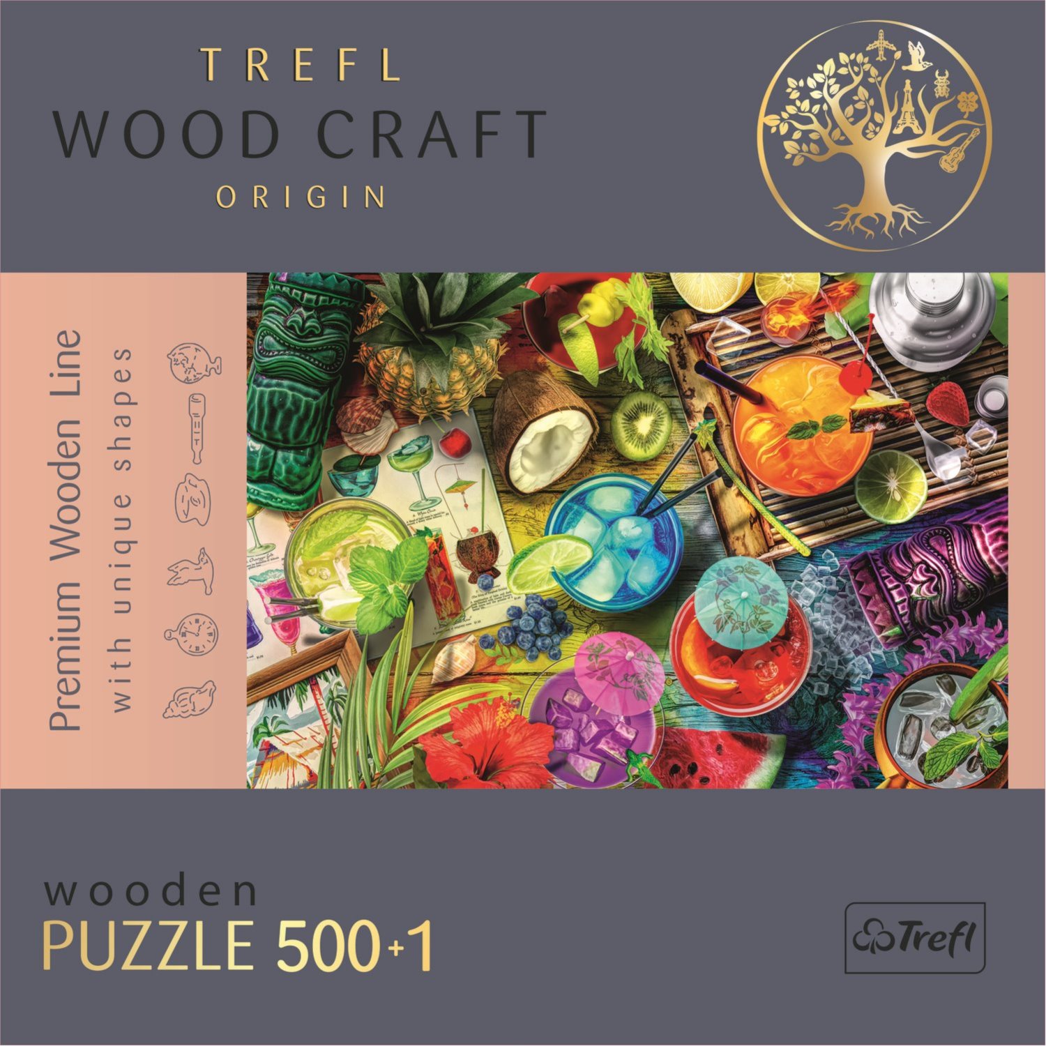 TREFL Wood Craft Origin puzzle Barevné koktejly 501 dílků